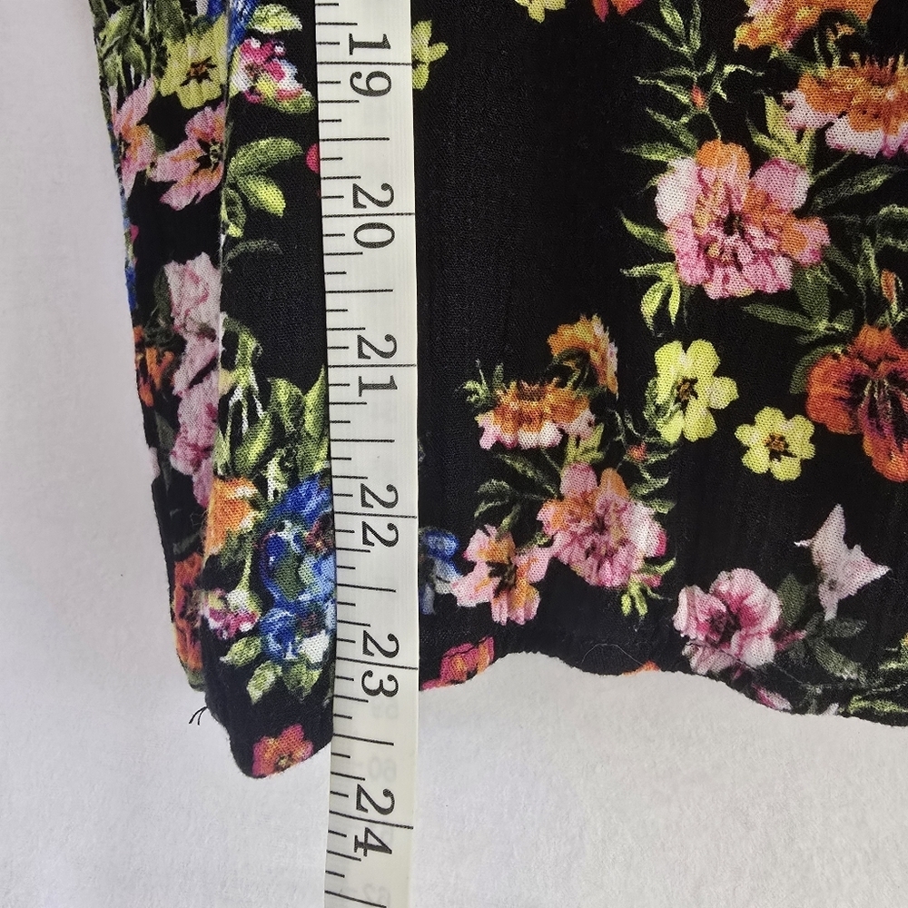 Floral Sz XL Black Lace Sleeve Tie Cottagecore Grommet Women Shirt Elastic Waist - Picture 5 of 13